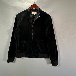 Eddie Bauer Jacket Womens XL Black Velour Full Zip Lined Pockets Ribed Cuffs
